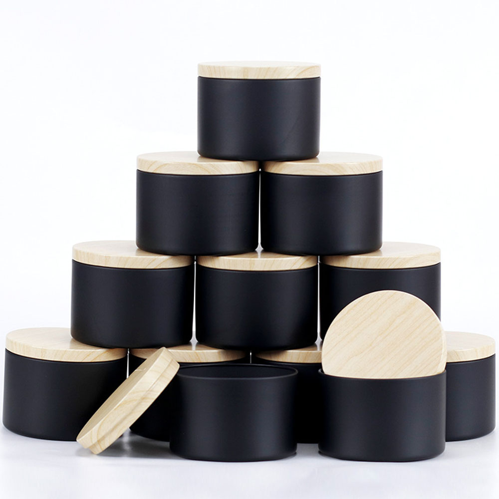 Candle Making Supplies Jars - 24 ชิ้น 4 ออนซ์สีดําเทียน, รอบโลหะเทียนกระป๋องพร้อมฝาปิด, ใช้สําหรับ