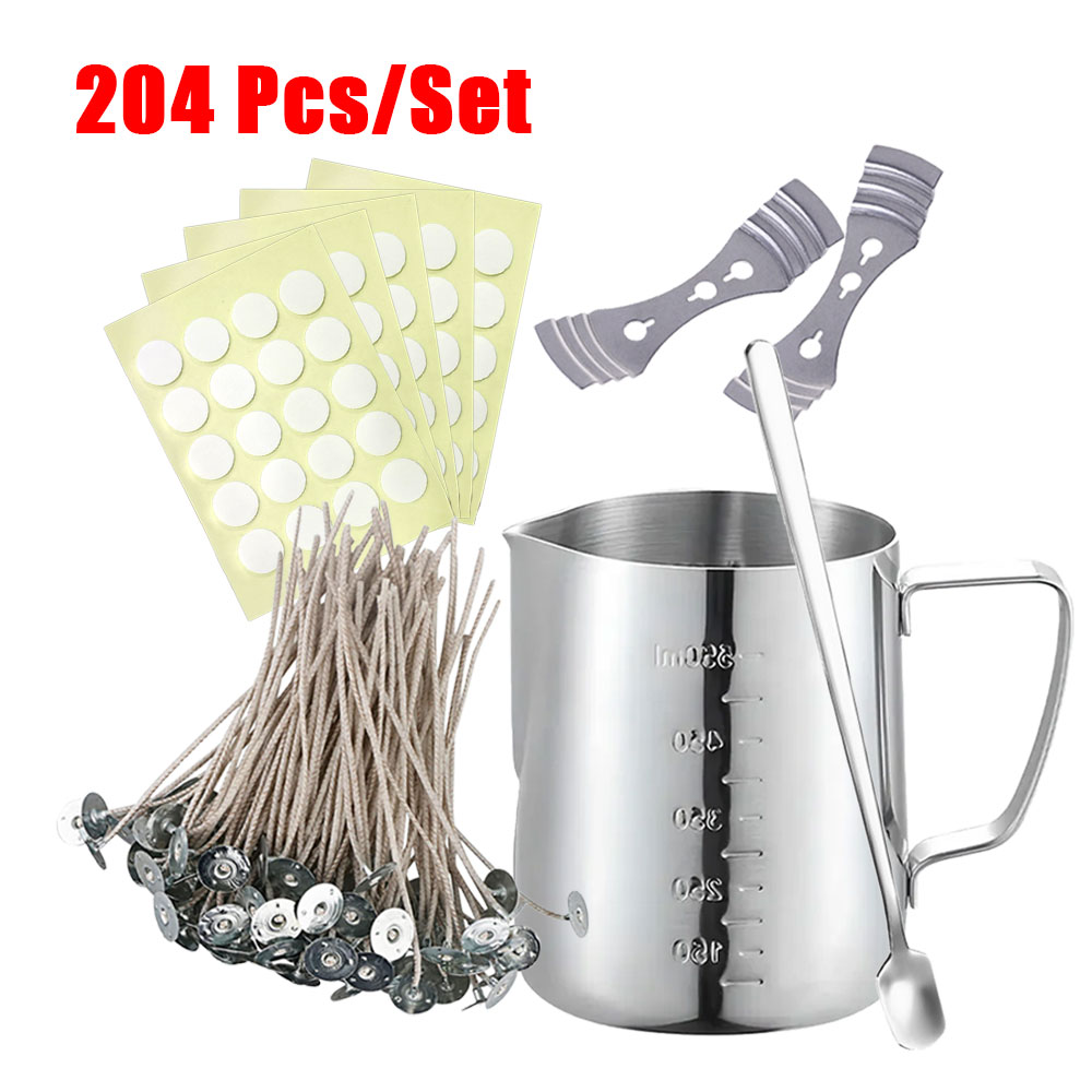 Candle Wax Scale - 204 ชิ้น/เซ็ตขี้ผึ้งละลายขนาดถ้วยผสมช้อนกลิ่นเทียนทําชุดผ้าฝ้ายเทียน Wicks ผู้ถือเหล็กงานแต่งงาน Decor ของขวัญ